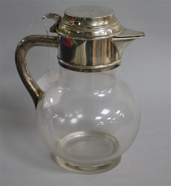 A late Victorian silver mounted glass claret jug, Cornelius Joshua Vander, London, 1895, 19cm.